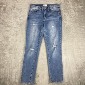 Nicole Miller New York Jeans Soho High Rise Skinny Crop Blue Distressed Womens 6